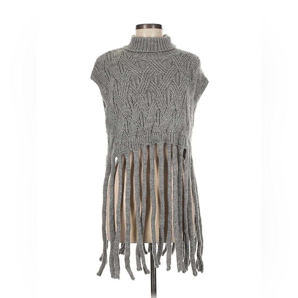 Anthropologie Gray Fringe Turtleneck Sweater